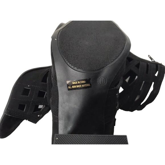 Charlotte Russe Size 10 Cameron Black Block Heel PeepToe Caged Gladiator Sandals - Picture 9 of 13